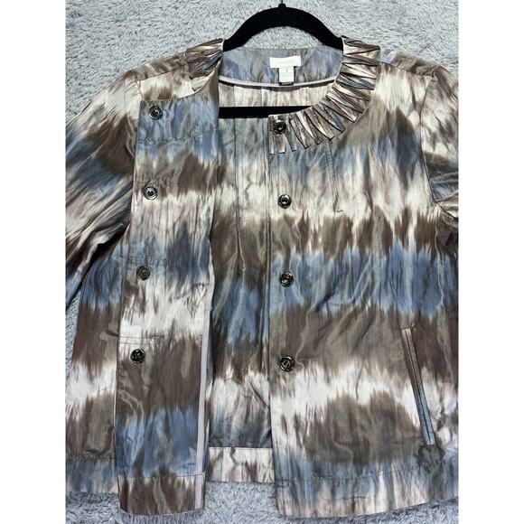 CHICO’S DARYA Tie Dye Ikat 3/4 Sleeve Snap Front Jacket Career Medium Size 1 - Picture 6 of 7